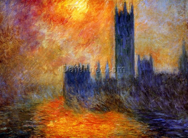 Impressionist Claude Monet House of Parliament Sun (1903) Oil Painting – Handcrafted in Dafen Village Studio