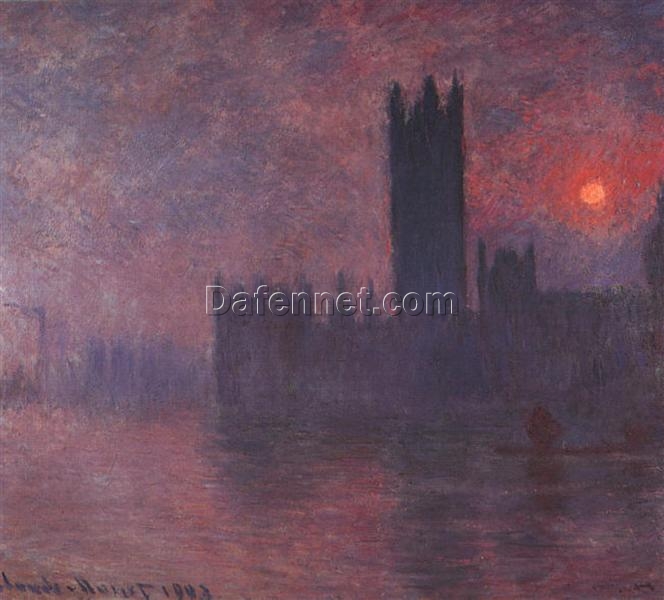 Custom Oil Painting of Houses of Parliament at Sunset by Claude Monet | Dafen Village Studio | High-Quality Reproduction Art