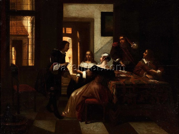 Custom Oil Painting ‘Merry Society’ by Johannes Vermeer – Affordable, High-Quality Canvas Art from Dafen Village Studio