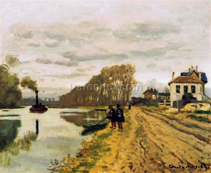 Impressionist Masterpiece: Infantry Guards Wandering along the River (1870) by Claude Monet – Custom Oil Painting from Dafen Village