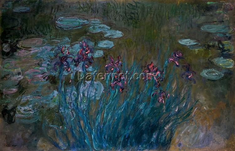 Classic Monet Irises and Water-Lilies (1914-1917) – Hand-Painted Floral Art for Living Room, From Dafen Village Oil Painting Studio