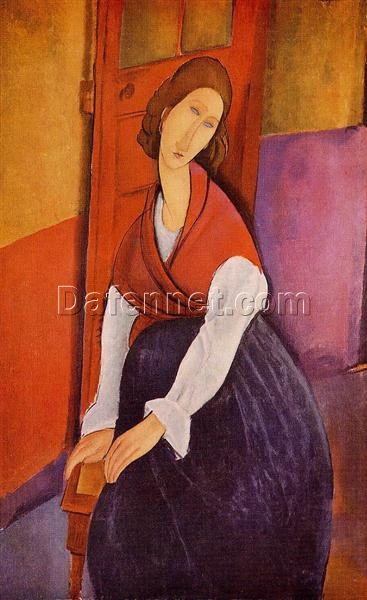 Jeanne Hébuterne in Red Shawl” by Amedeo Modigliani – Hand-Painted Oil Painting Reproduction on Canvas | Elegant Art from Dafen Village