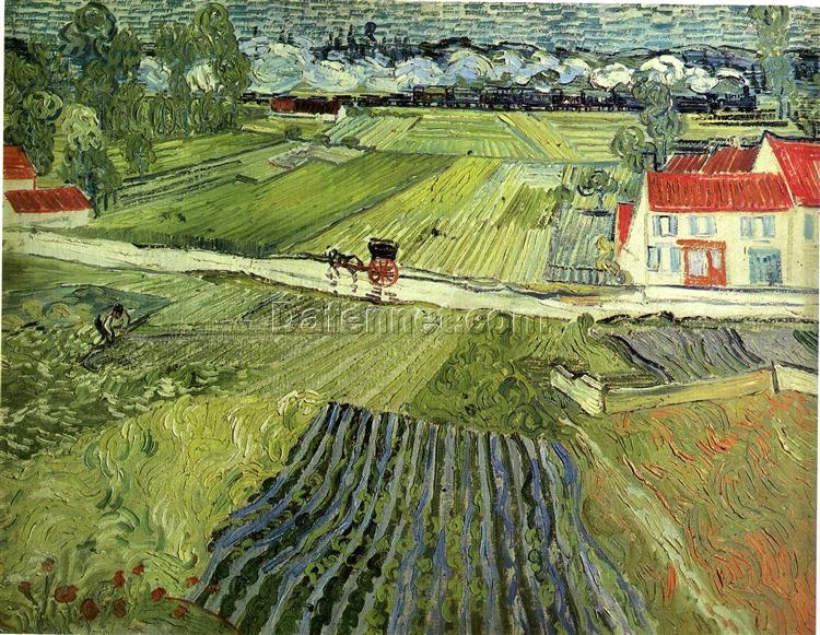 Landscape with Carriage and Train (1890) by Vincent van Gogh – Beautifully Hand-Painted Oil Artwork from Dafen Village Studio