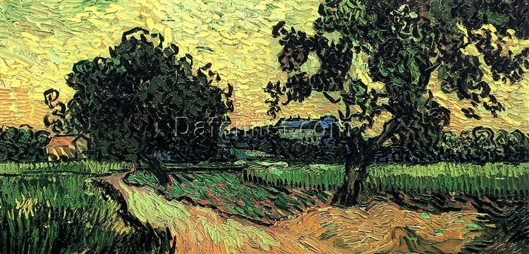 1890 Vincent van Gogh Landscape with the Chateau of Auvers at Sunset – Custom Oil Painting, Inspired by Masterpieces from Dafen Village Studio