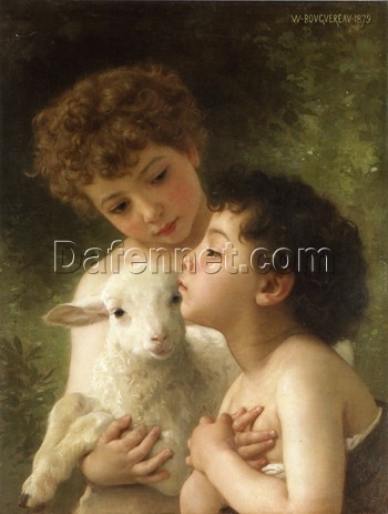 Custom Oil Painting of Bouguereau’s “Les Enfants à L’Agneau” | Elegant 1879 Artwork from Dafen Village