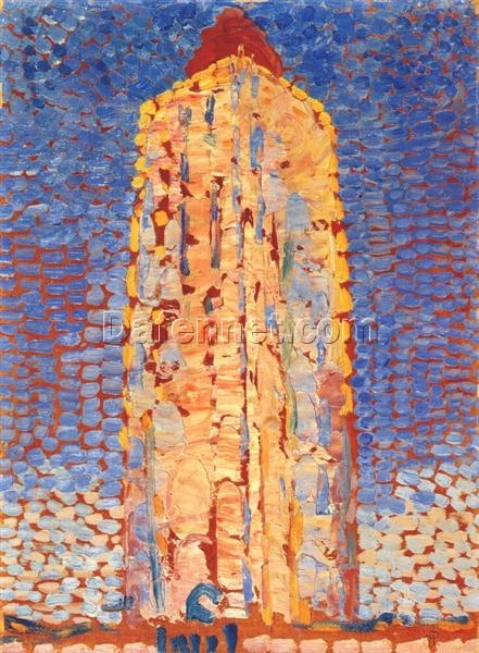 Lighthouse in Westkapelle by Piet Mondrian – Authentic Hand-Painted Oil Painting on Canvas | Dutch Coastal Landscape Art