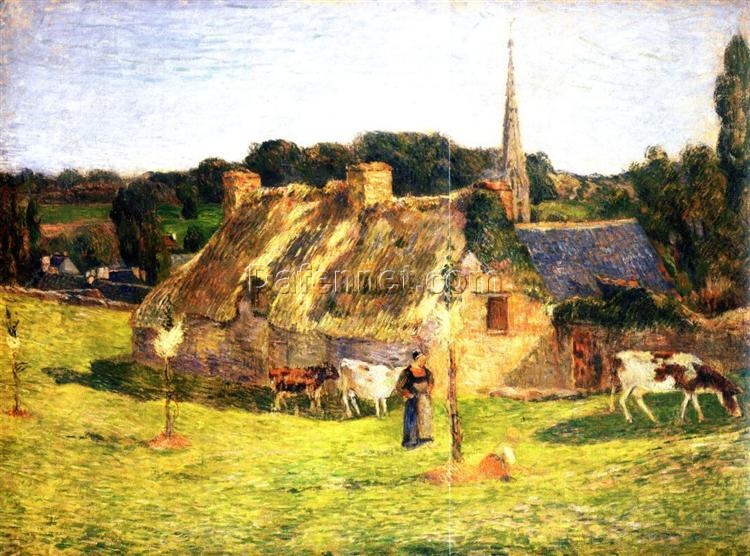 Lollichon’s Field and the Church of Pont-Aven” by Paul Gauguin 1886 – Oil Painting Reproduction | Serene French Landscape with Church and Field