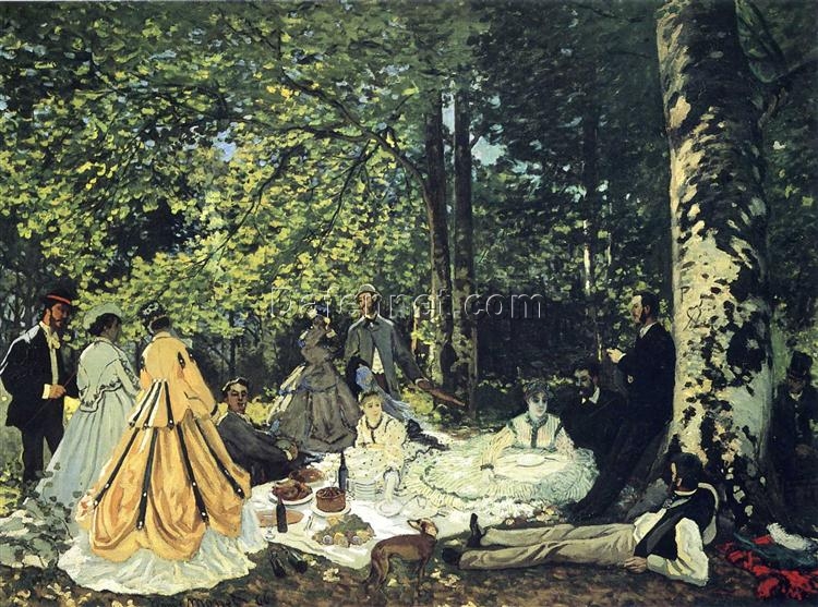 Hand-Painted Claude Monet Luncheon on the Grass (1865) Oil Painting – Classic Impressionist Artwork by Dafen Village Artist