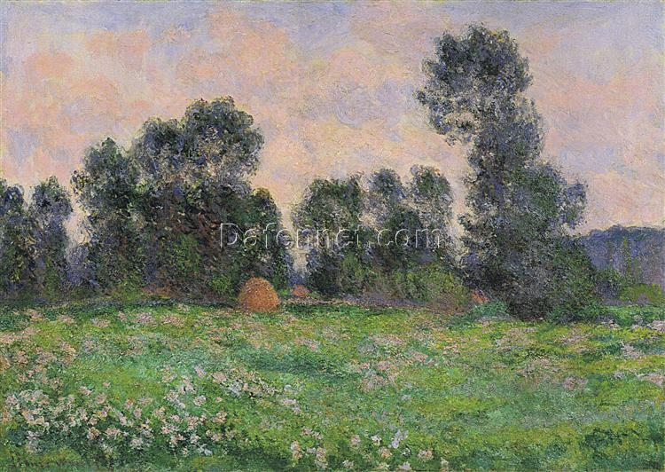 Impressionist “Meadow in Giverny” by Claude Monet – 1890, Custom Oil Painting, Handcrafted by Dafen Village Studio