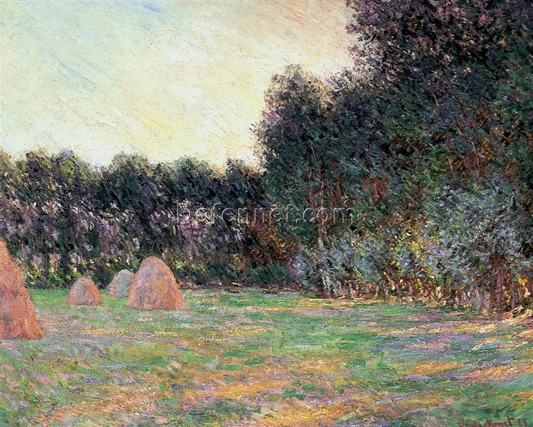 Hand-Painted Monet’s “Meadow with Haystacks near Giverny” 1885 – Elegant Custom Oil Painting from Dafen Village