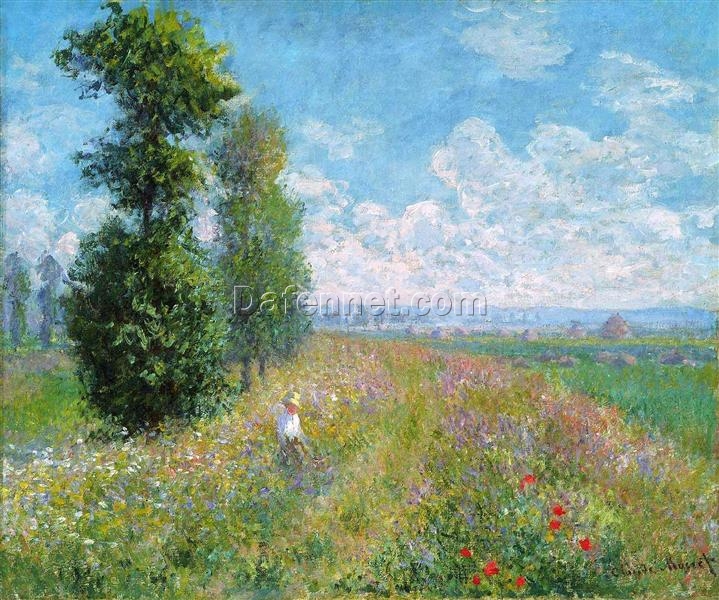 Claude Monet Meadow with Poplars (1875) Oil Painting – Impressionist Landscape Art for Home Decor