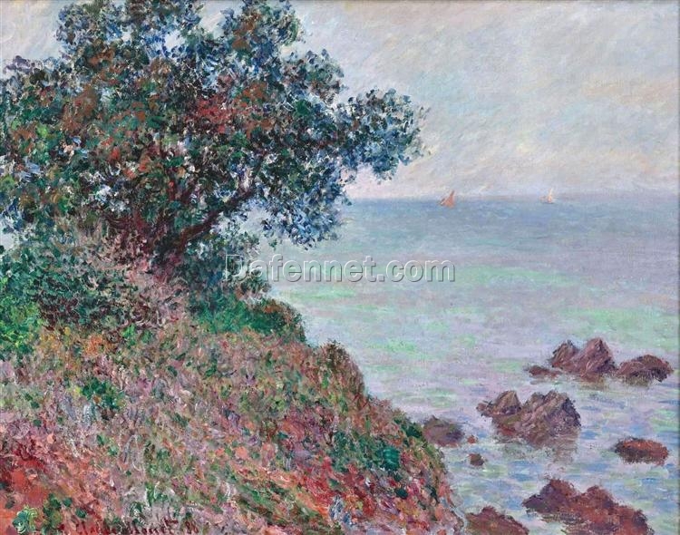 Stunning Mediterranean Coast, Grey Day (1888) by Claude Monet – Handcrafted Oil Painting, Ideal for Modern Home Decor