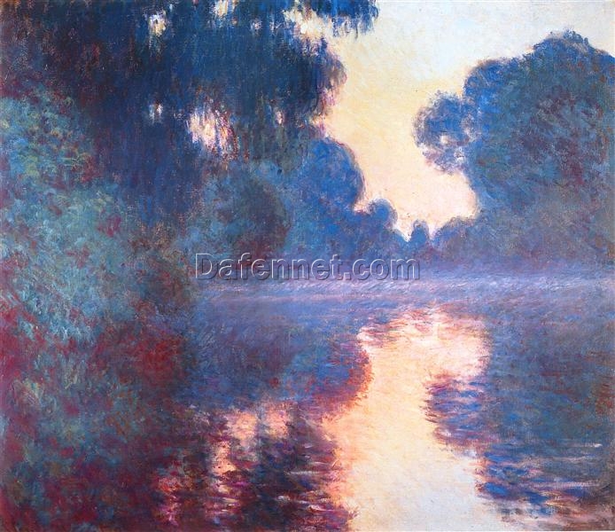 Hand-Painted Monet ‘Misty Morning on the Seine in Bue’ 1897 – Vibrant Impressionist Landscape Oil Painting for Home Decoration