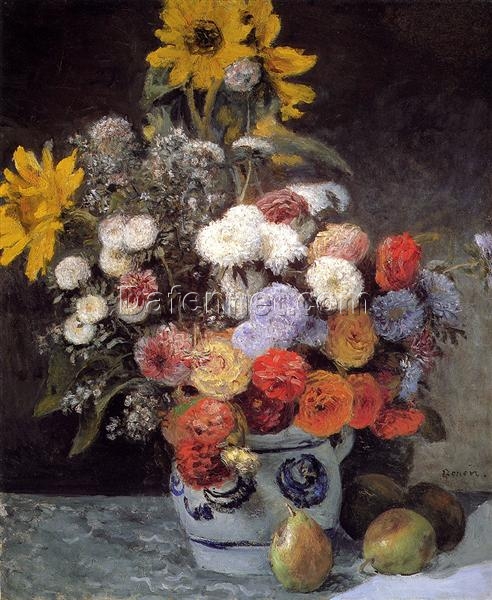 Pierre-Auguste Renoir “Mixed Flowers in an Earthenware Pot” 1869 – Handcrafted Oil Painting Reproduction for Floral and Still Life Art Decor