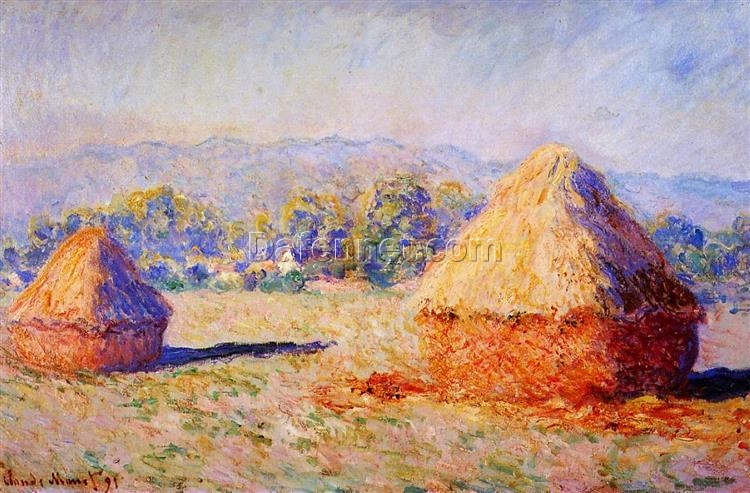 Claude Monet 1890-1891 Grainstacks in the Sunlight, Morning Effect – Fine Art Oil Painting Reproduction