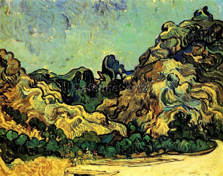 Mountains at Saint-Remy with Dark Cottage (1889) by Vincent van Gogh – Realistic Oil Painting, Made to Order from Dafen Village Studio