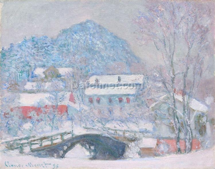 Winter Landscape Art: Hand-Painted Norway, Sandviken Village in the Snow by Claude Monet – Dafen Village Studio Creation