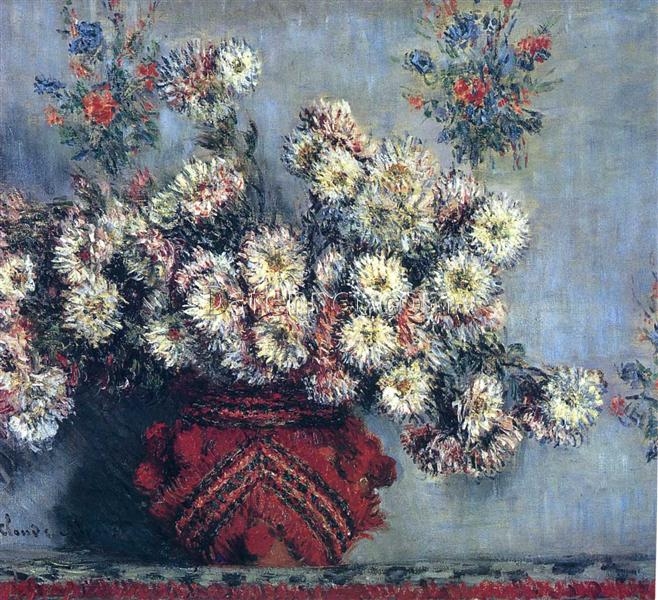 Vibrant Chrysanthemums by Claude Monet – Handcrafted Floral Oil Painting, Available from Dafen Village Studio