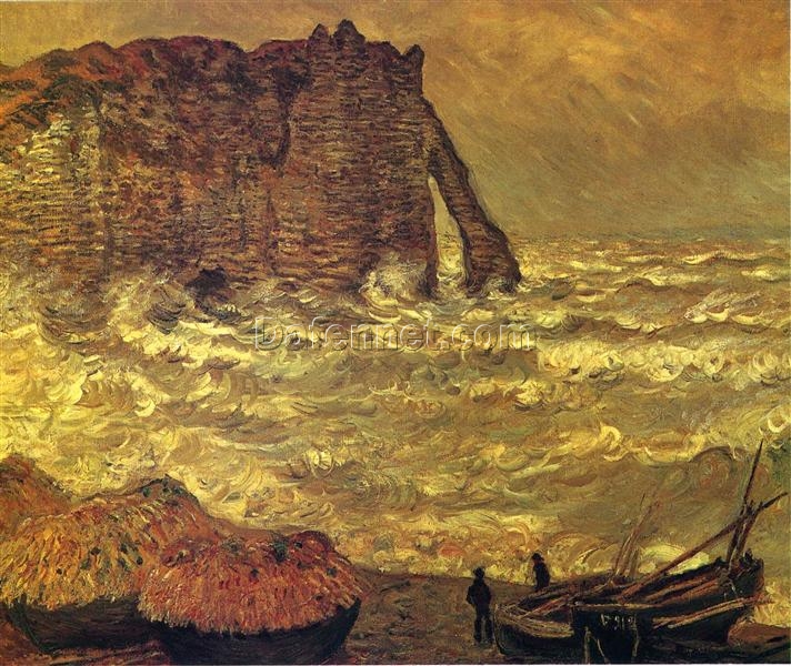 Impressionist ‘Mer agitée à Étretat’ by Claude Monet | Custom Oil Painting from Dafen Village