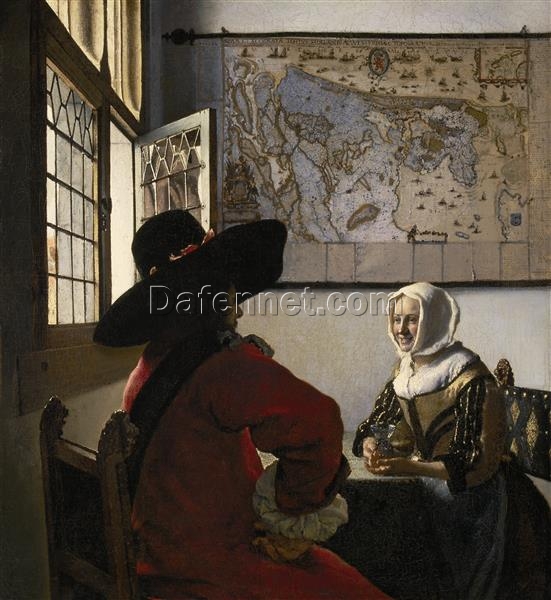 Johannes Vermeer ‘Officer and Laughing Girl’ (c.1657) – An Elegant Fusion of Elegance and Playfulness in Dutch Art