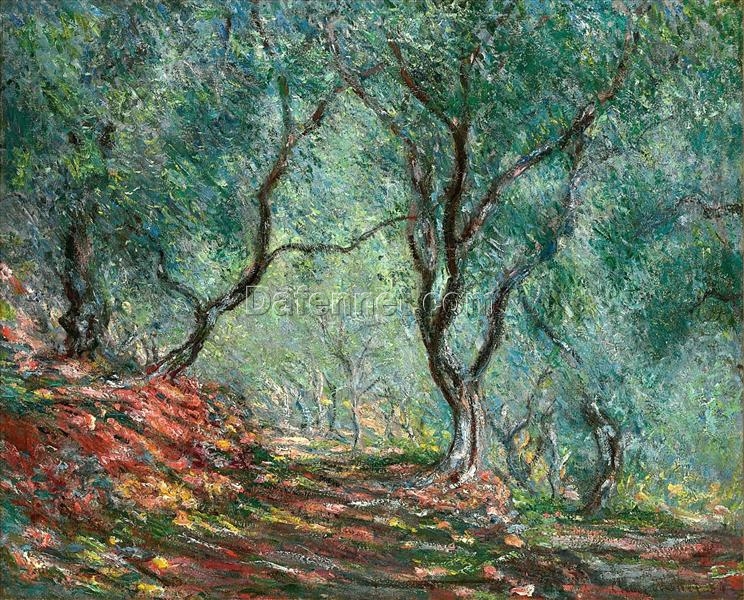 Authentic Hand-Painted Oil Painting of Claude Monet’s Olive Tree Wood in the Moreno Garden (1884)