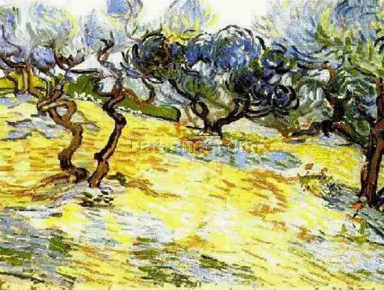 Olive Trees under Bright Blue Sky – Hand-Painted Oil Painting of Van Gogh’s 1889 Masterpiece from Dafen Village Studio