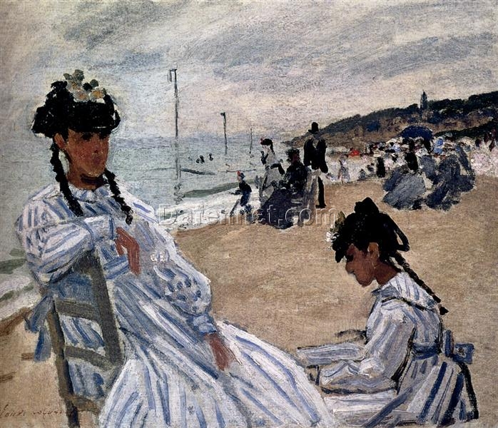 On the Beach at Trouville (1870-1871) by Claude Monet – Beautiful Handcrafted Impressionist Seascape, Perfect for Home Decor