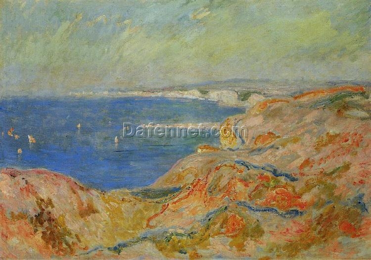 Vibrant Seascape Oil Painting On the Cliff near Dieppe (1897) by Claude Monet, Custom Reproduction, Made by Skilled Dafen Village Artists