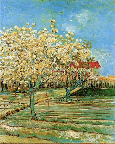 1888 Orchard in Blossom by Vincent van Gogh – Beautiful Floral Oil Painting for Living Room, Hand-painted by Dafen Village Artists