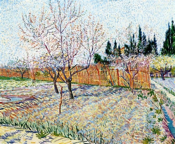 Buy Orchard with Peach Trees in Blossom (1888) by Vincent van Gogh – Hand-Painted Canvas Art from Dafen Village Studio