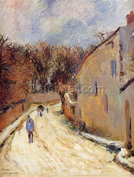 Osny, Rue de Pontoise, Winter” – Paul Gauguin 1883 | Handcrafted Oil Painting Reproduction | Atmospheric Snowy French Village Art