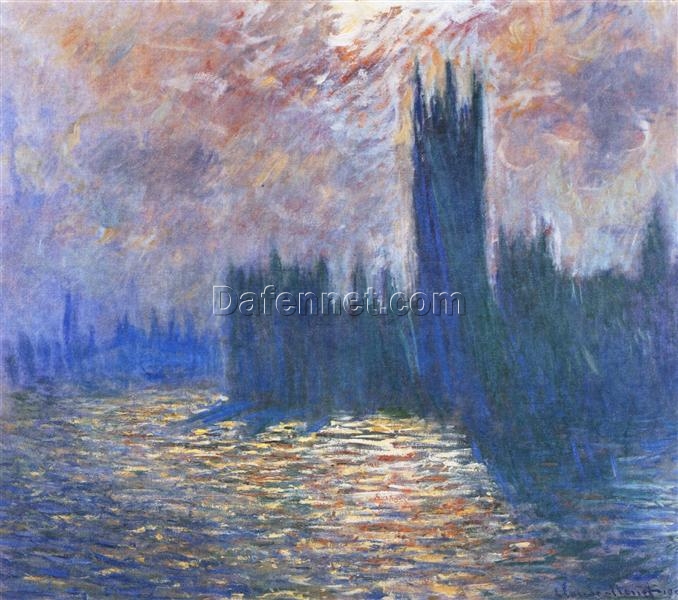 Claude Monet’s Parliament, Reflections on the Thames (1905) | Beautiful Hand-Painted Oil Painting | Ideal for Office or Living Room