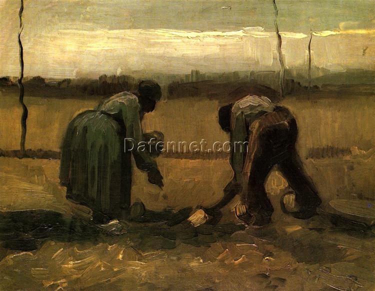 1885 Vincent van Gogh ‘Peasant and Peasant Woman Planting Potatoes’ – Custom Hand-Painted Oil Painting from Dafen Village Studio