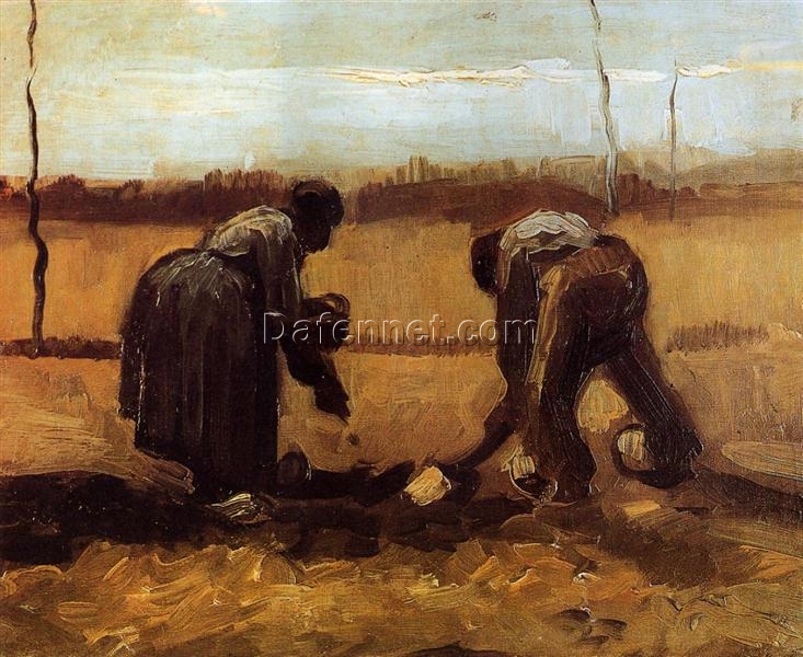 Vincent van Gogh’s ‘Peasant Man and Woman Planting Potatoes’ (1885) – Classic Oil Painting for Home Decor