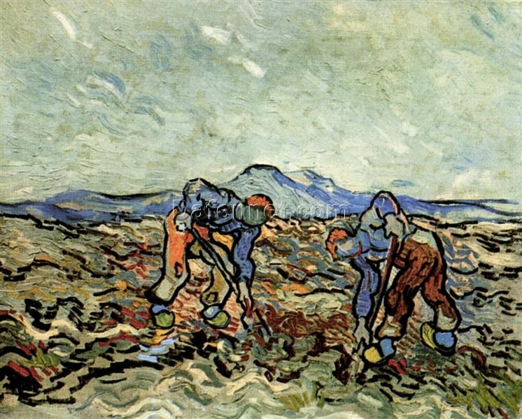 Stunning Peasants Lifting Potatoes Oil Painting by Vincent van Gogh – 1890 Reproduction, Crafted by Dafen Village Artist