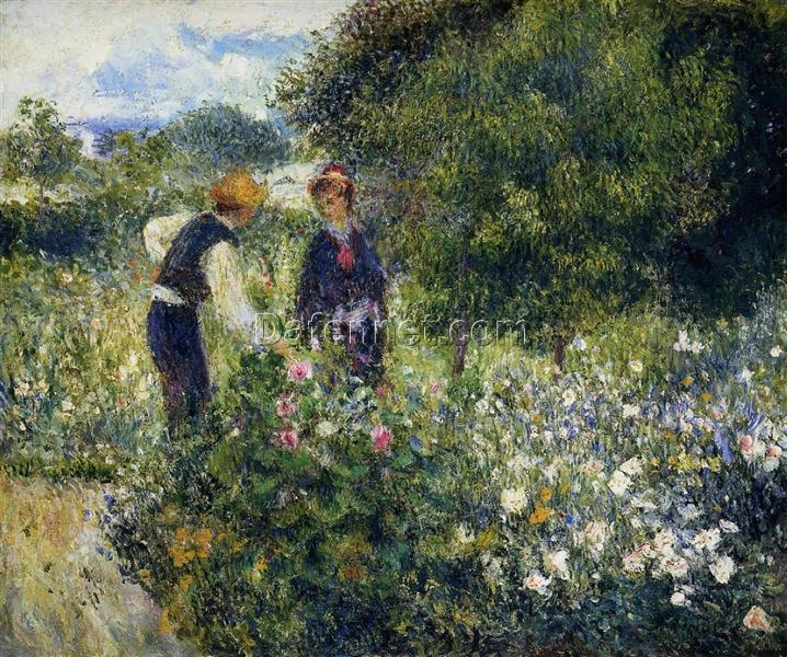 Pierre-Auguste Renoir “Picking Flowers” 1875 – Handcrafted Oil Painting Reproduction for Floral and Garden Art Decor