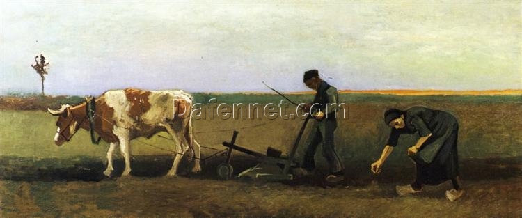 Buy a Custom Oil Painting of Ploughman with Woman Planting Potatoes (1884) by Vincent van Gogh from Dafen Village Studio