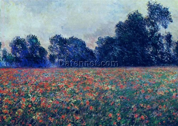 Handcrafted Poppies at Giverny Oil Painting – Claude Monet’s Iconic Impressionist Garden Scene from Dafen Village