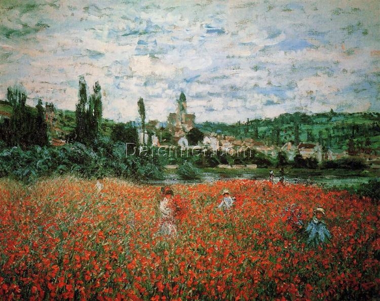 Reproduction of Monet’s Poppy Field near Vetheuil (1879) in Fine Oil Painting – Crafted by Dafen Village’s Skilled Artists