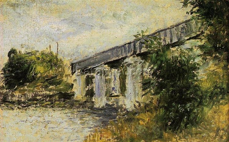 Premium Reproduction of Railway Bridge at Argenteuil (1874) by Claude Monet – Hand-painted Oil Art from Dafen Village Studio