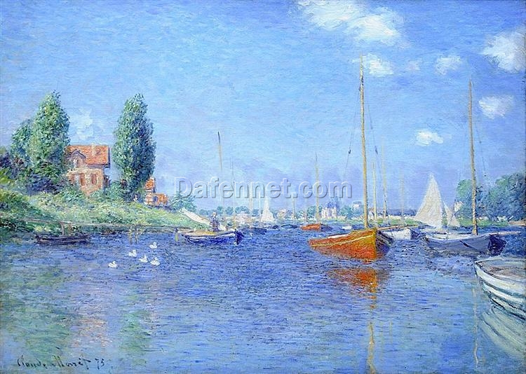 Hand-Painted Red Boats on the Seine – Claude Monet’s 1875 Masterpiece | Dafen Village Oil Painting