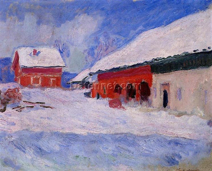 Red Houses at Bjornegaard in the Snow – Claude Monet Oil Painting – Dafen Village’s Premium Custom Reproduction