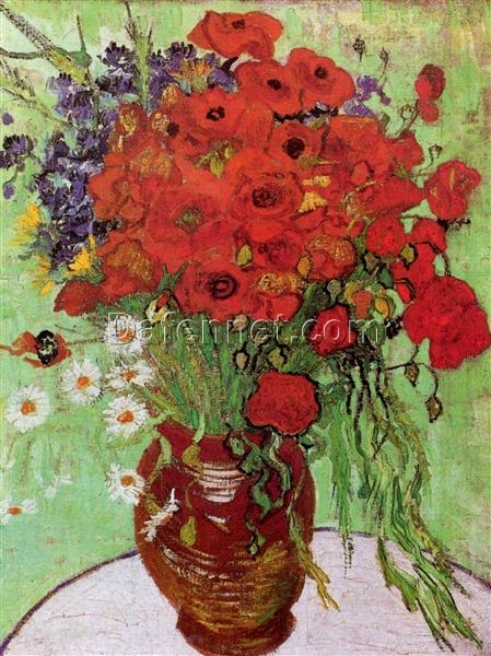 1890 Red Poppies and Daisies – Classic Vincent van Gogh Floral Oil Painting, Custom Art from Dafen Village Studio