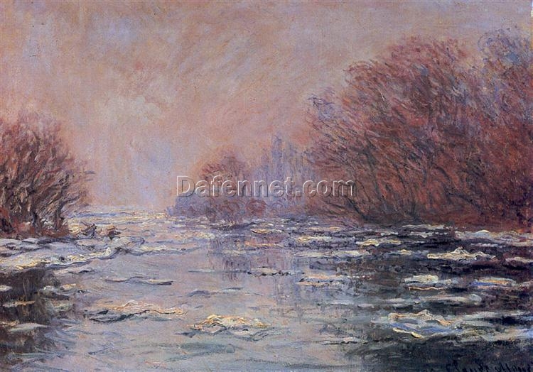 Impressionist River Thawing near Vetheuil (1880) by Claude Monet – Custom Oil Painting from Dafen Village Artists