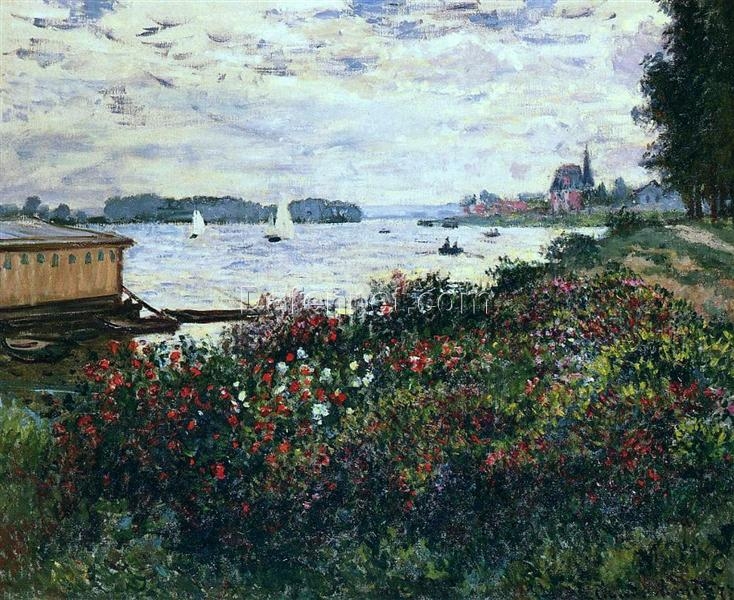 Claude Monet’s Riverbank at Argenteuil (1877) – Custom Oil Painting | Dafen Village Studio | Impressionist Art for Your Home