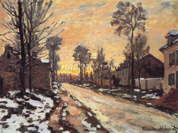 Claude Monet’s Road at Louveciennes, Melting Snow, Sunset (1870) – Stunning Oil Painting Replica from Dafen Village Artists