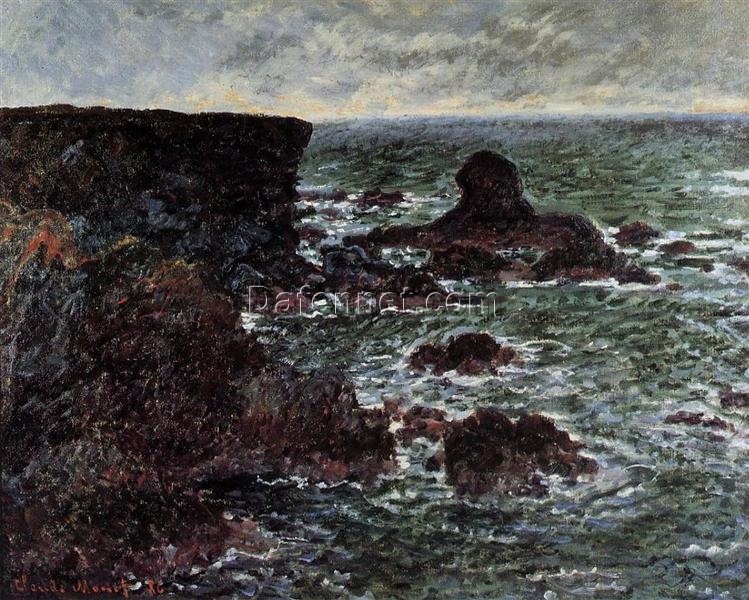 Authentic Monet Seascape: Rocky Coast and the Lion Rock, Belle-Ile (1886) Oil Painting – Dafen Village Hand-Painted Masterpiece