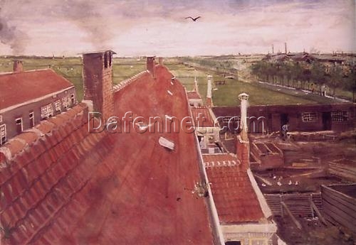 Original 1882 Vincent van Gogh Rooftop Scene Oil Painting | High-Quality Hand-Painted Art