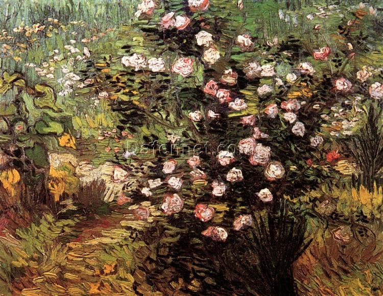 Authentic Rosebush in Blossom (1889) by Vincent van Gogh | Custom Oil Painting from Dafen Village Studio