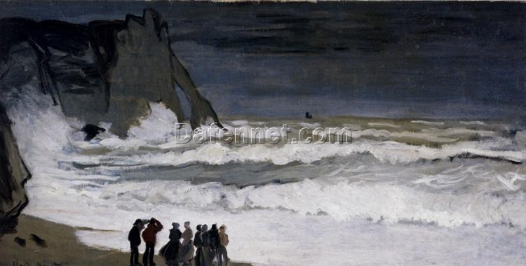 Hand-Painted Claude Monet’s Rough Sea at Etretat (1868-1869) Seascape Oil Painting, Dafen Village Studio